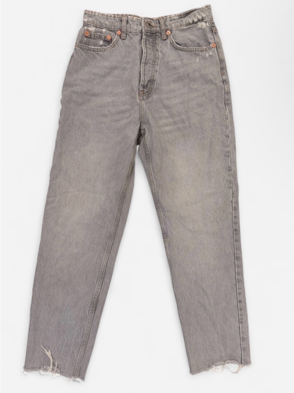 Zara Super Light Gray Distressed Straight Leg Jeans Size 6